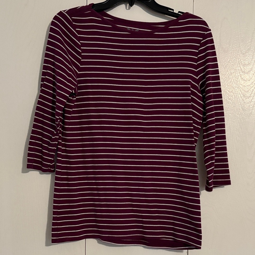 Faded Glory Burgundy and White Striped Long Sleeve Top